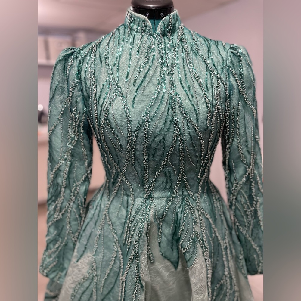 teal sage, NEW DRESS Long sleeves beaded